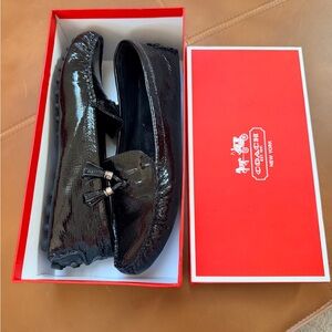 Coach Black Patent Leather Loafers in box